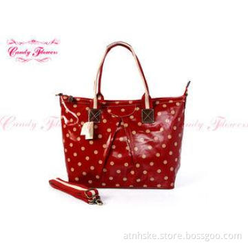 Eco Friendly Winter PVC Red Womens Tote Bags with Yellow po